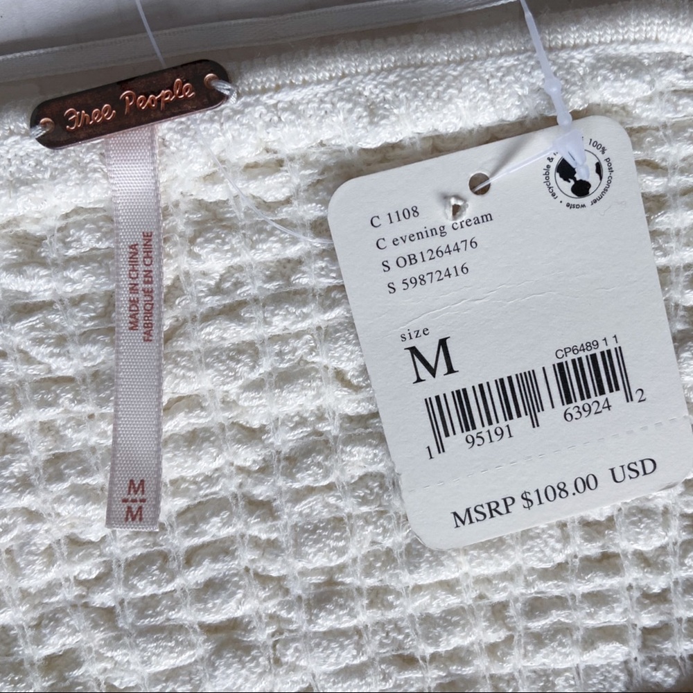 FREE PEOPLE Smocked Peplum Knit Top In Evening Cream Spirit Size M White Boho. - Picture 7 of 9